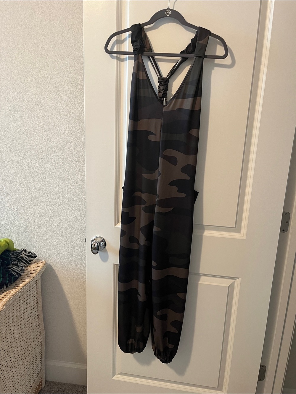 Lily Camo Print Sleeveless Jumpsuit in Black and Brown